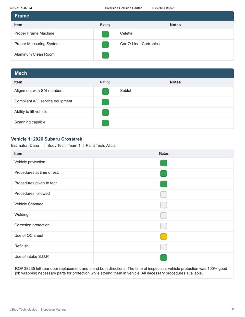 Inspection report page 3 of 9