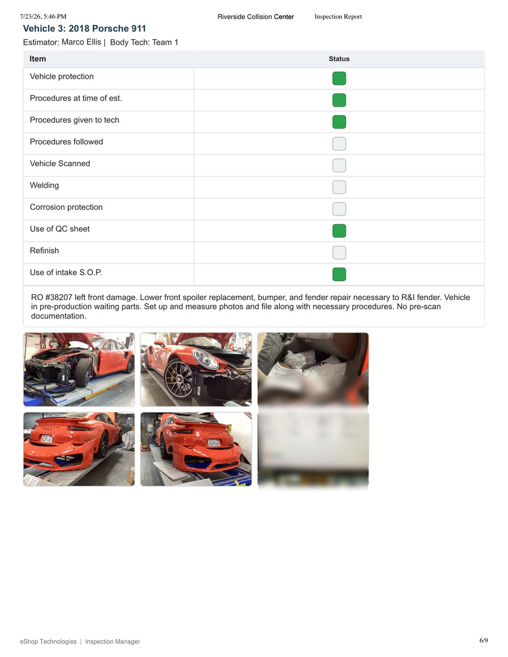 Inspection report page 6 of 9