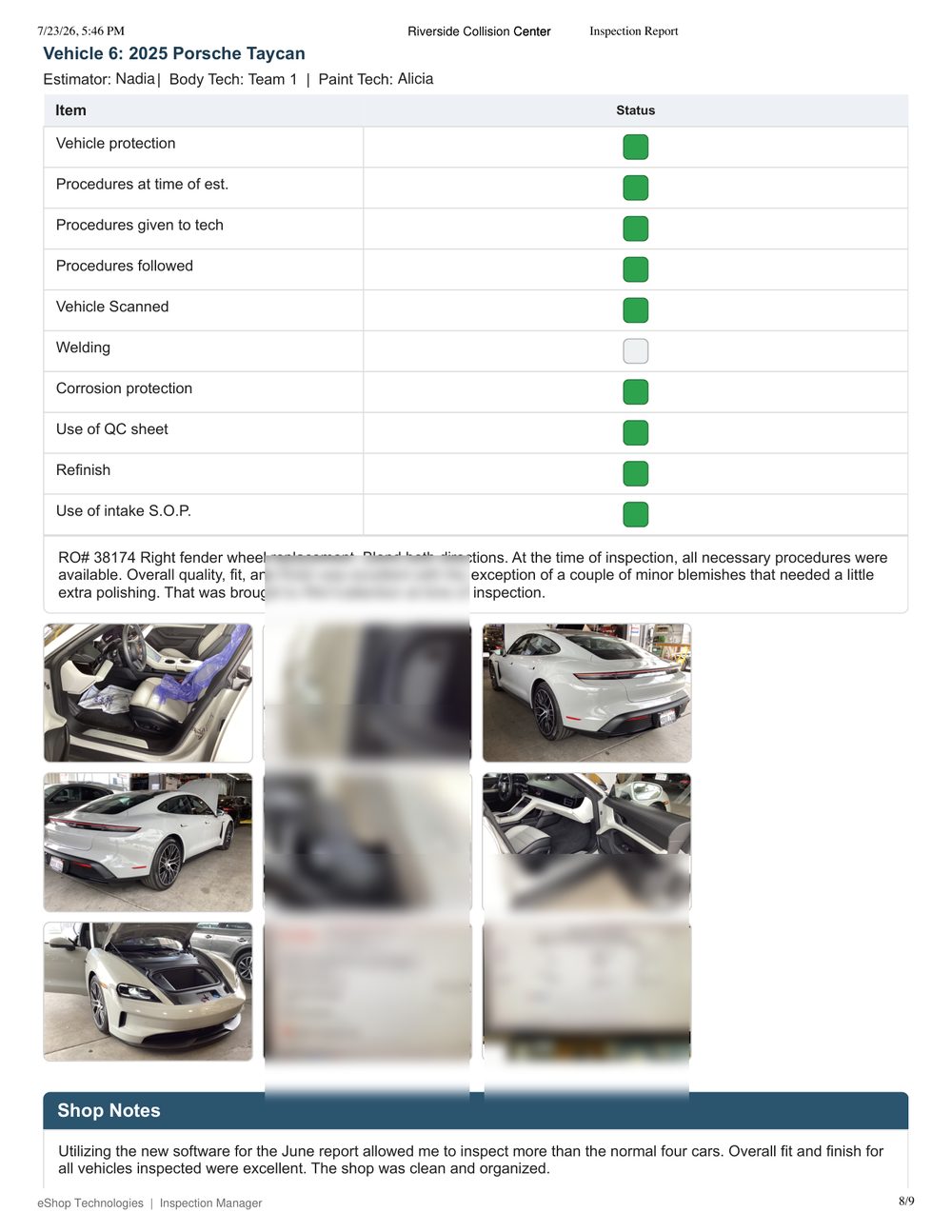 Inspection report page 8 of 9